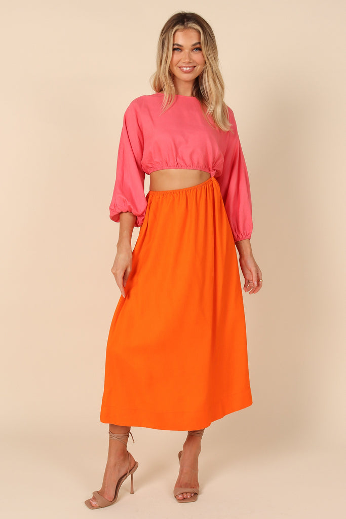 Petunia' Halter Cut Out Midi Dress in Orange Floral