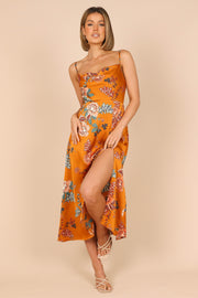 Petal and Pup USA DRESSES Alejandra Cowl Neck Midi Dress - Tan