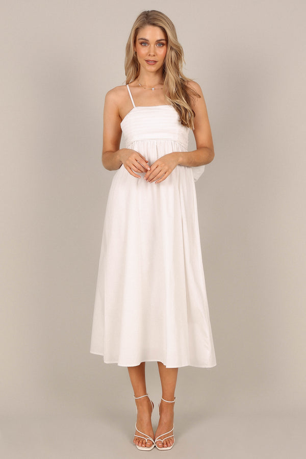 Petal and Pup USA DRESSES Alice Bow Back Midi Dress - White