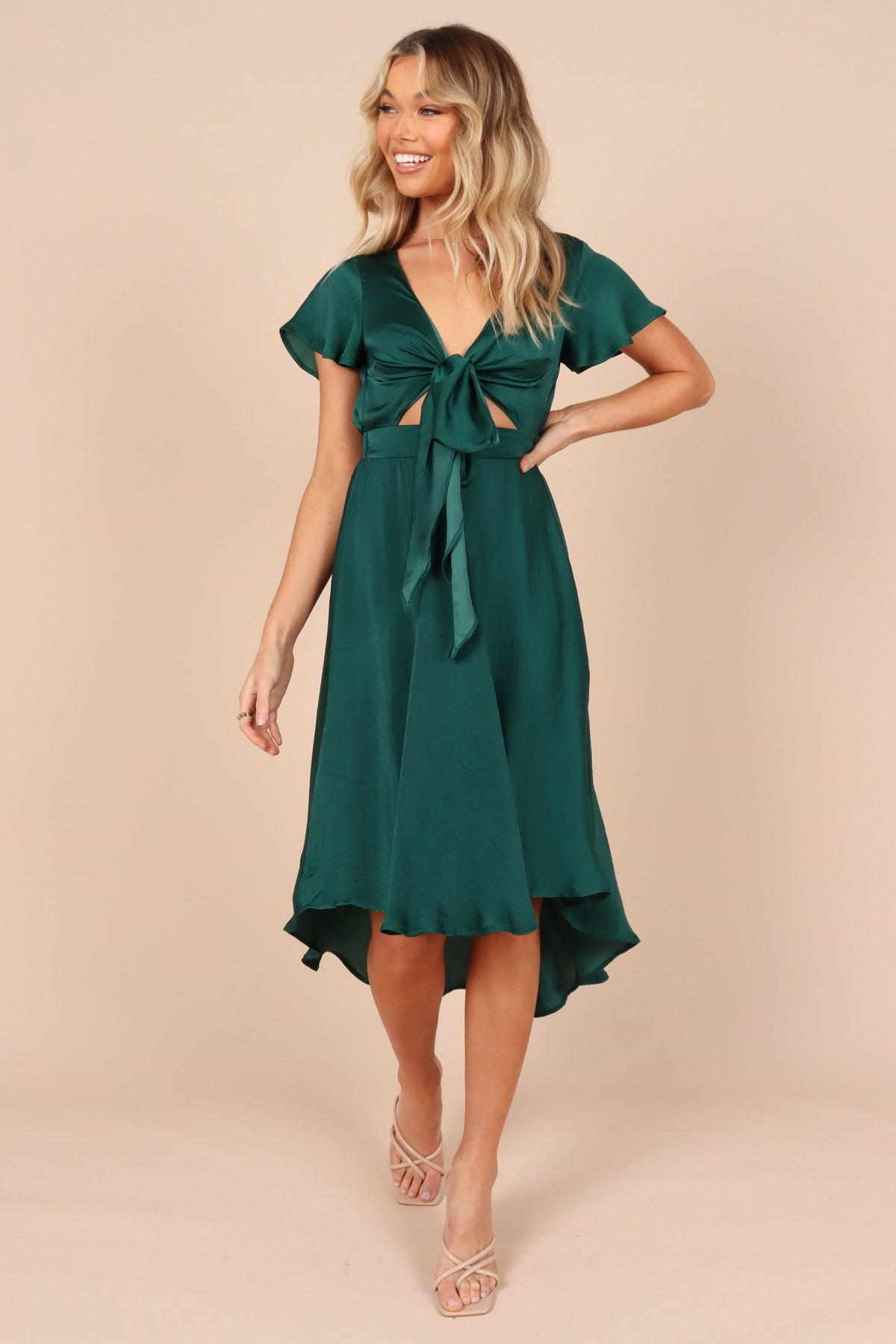 Amanda Hi Lo Tie Front Dress - Emerald, S, Petal & Pup Amanda Hi Lo Tie Front Dress - Emerald, S, Petal & Pup
