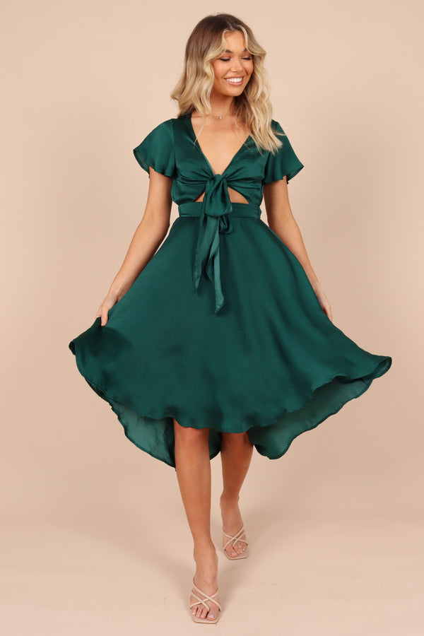 Petal and Pup USA DRESSES Amanda Hi Lo Tie Front Dress - Emerald