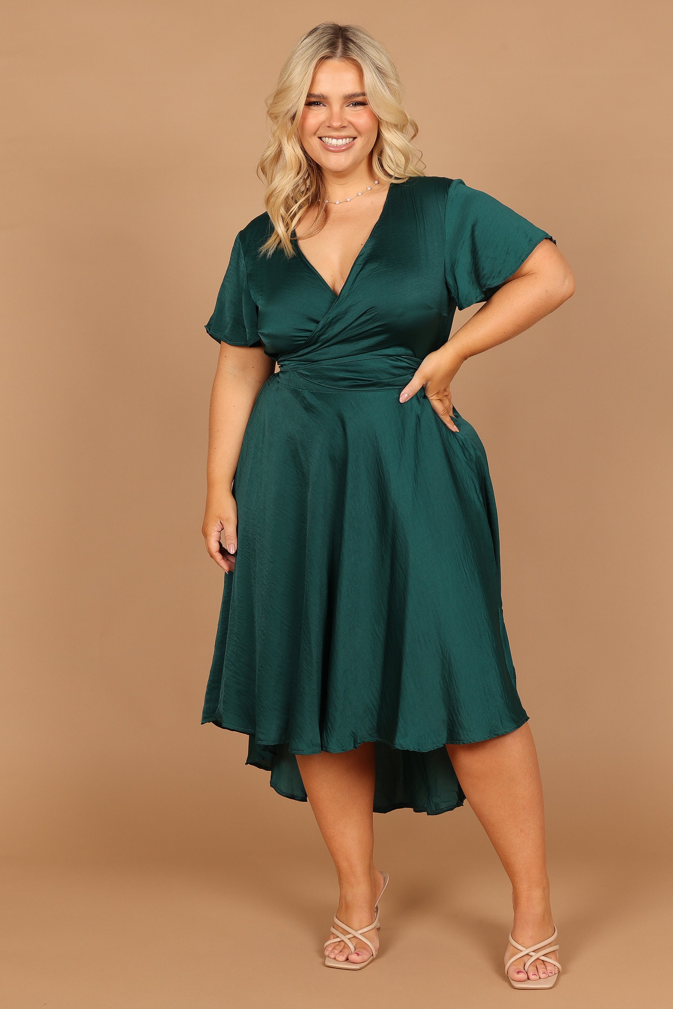 Petal Pup Amanda Hi Lo Tie Front Dress Emerald S