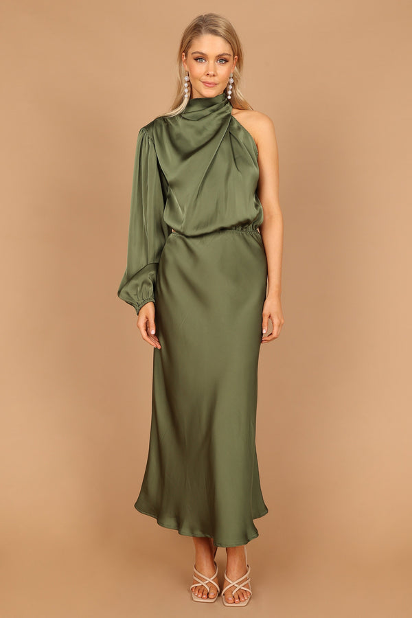 Petal and Pup USA DRESSES Amelie One Shoulder Maxi Dress - Olive