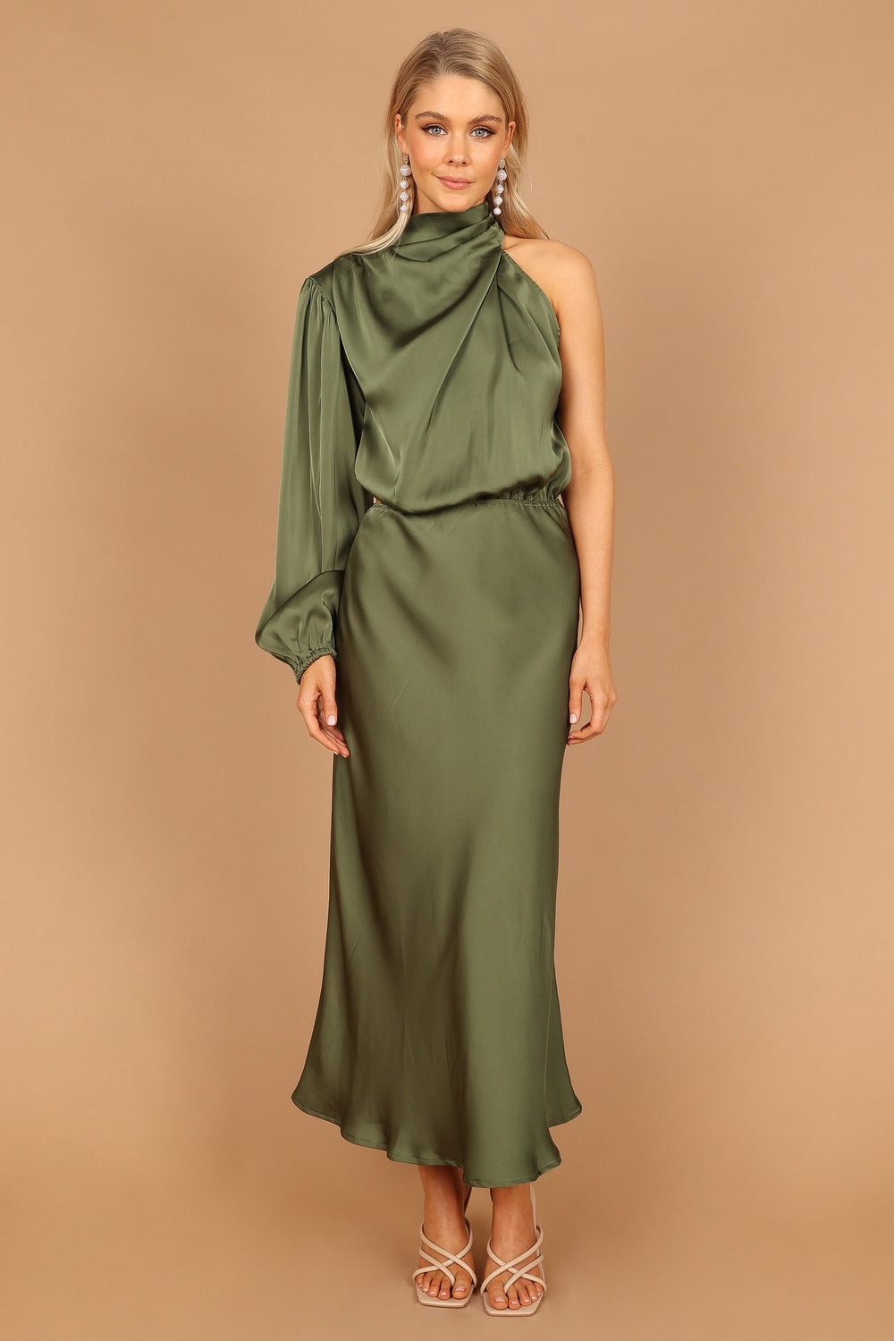 Amelie One Shoulder Midi Dress - Olive - Petal & Pup USA