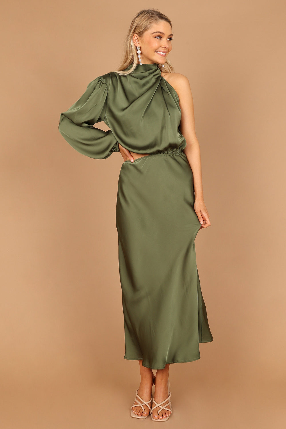 Amelie One Shoulder Midi Dress Olive Petal Pup USA amelie-one-shoulder-midi-dress-olive-petal-pup-usa