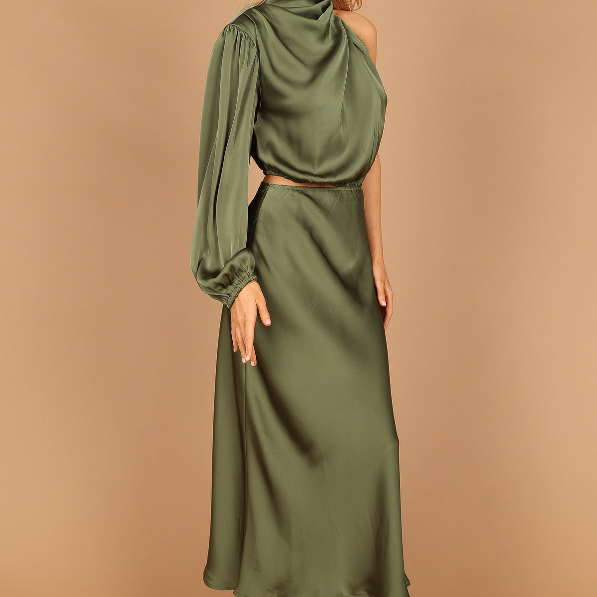 Amelie One Shoulder Midi Dress Olive
