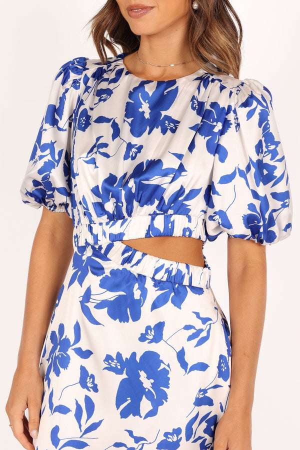 Petal and Pup USA DRESSES Aminah Puff Sleeve Dress - Blue Floral