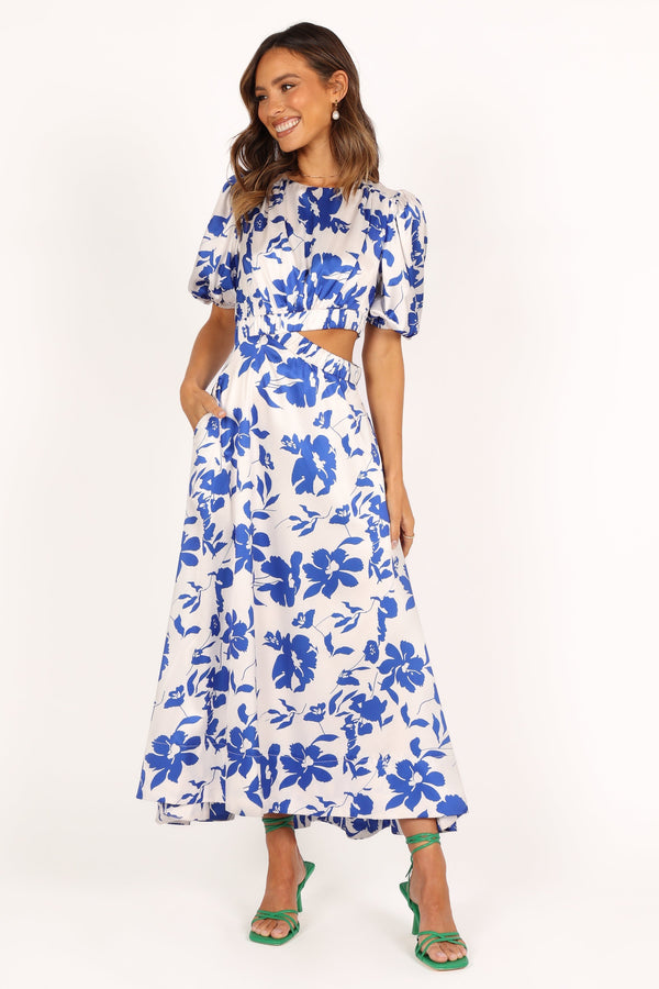 Petal and Pup USA DRESSES Aminah Puff Sleeve Dress - Blue Floral