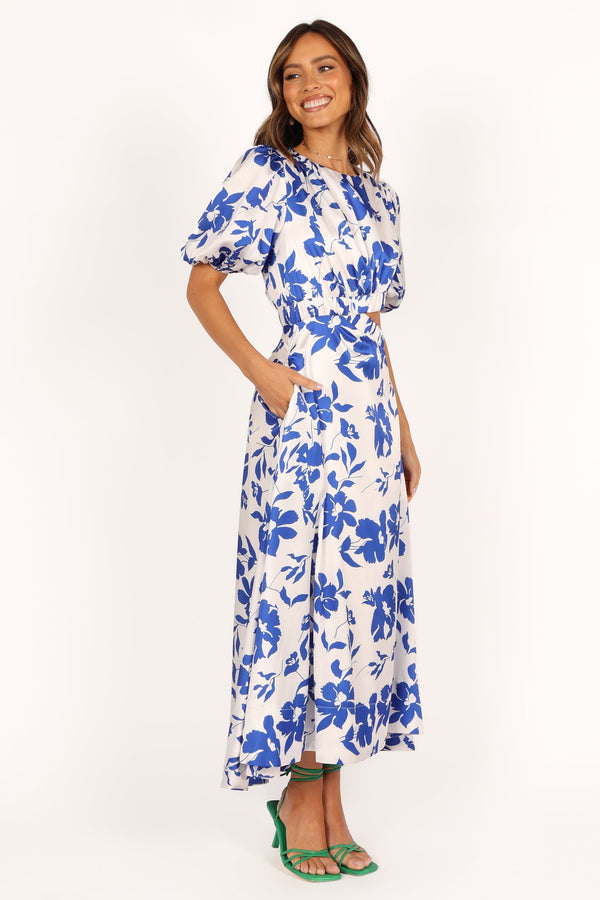 Petal and Pup USA DRESSES Aminah Puff Sleeve Dress - Blue Floral