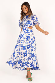 Petal and Pup USA DRESSES Aminah Puff Sleeve Dress - Blue Floral