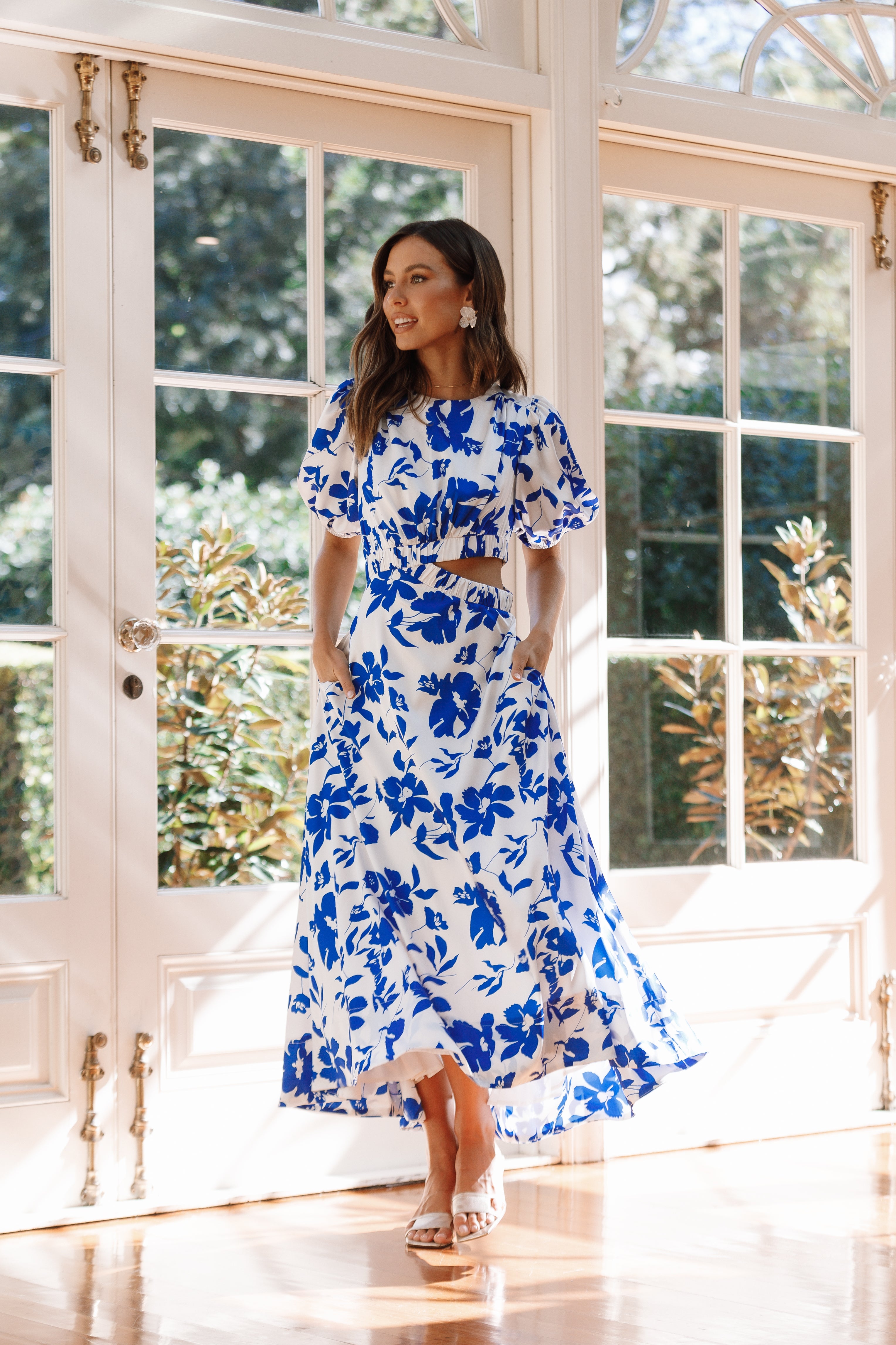 Aminah Puff Sleeve Dress - Blue Floral