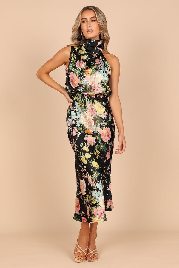 Petal and Pup USA DRESSES Anabelle Halter Neck Maxi Dress - Black Floral