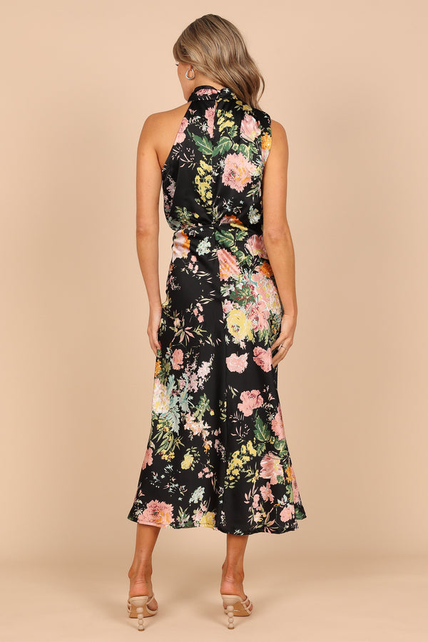 Petal and Pup USA DRESSES Anabelle Halter Neck Maxi Dress - Black Floral