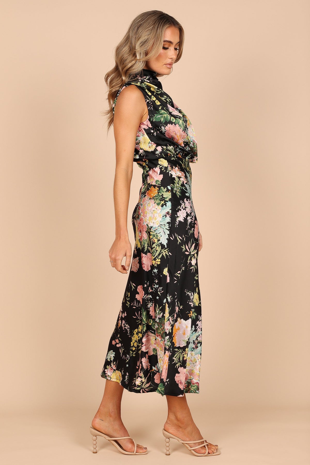 Anabelle Halter Neck Midi Dress - Black Floral, S, Petal & Pup