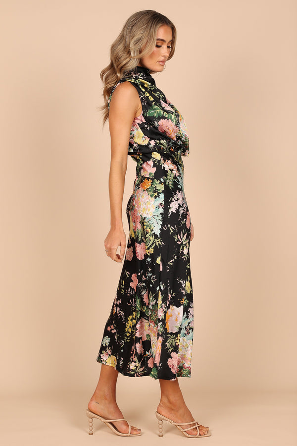 Petal and Pup USA DRESSES Anabelle Halter Neck Maxi Dress - Black Floral