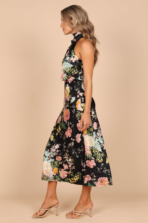 Petal and Pup USA DRESSES Anabelle Halter Neck Maxi Dress - Black Floral