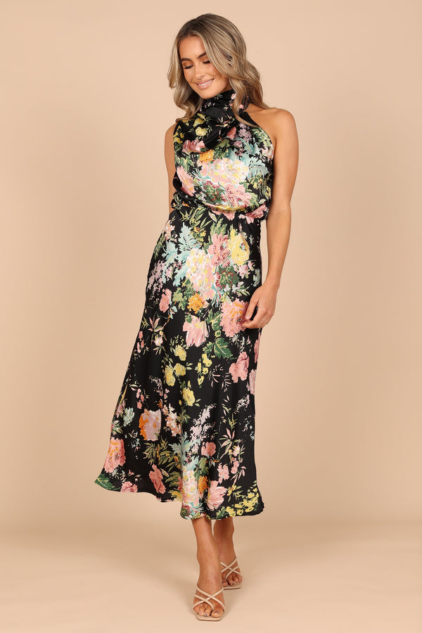 Petal and Pup USA DRESSES Anabelle Halter Neck Maxi Dress - Black Floral