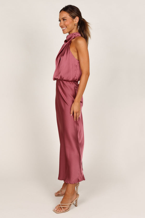 Petal and Pup USA DRESSES Anabelle Halter Neck Maxi Dress - Dusty Rose