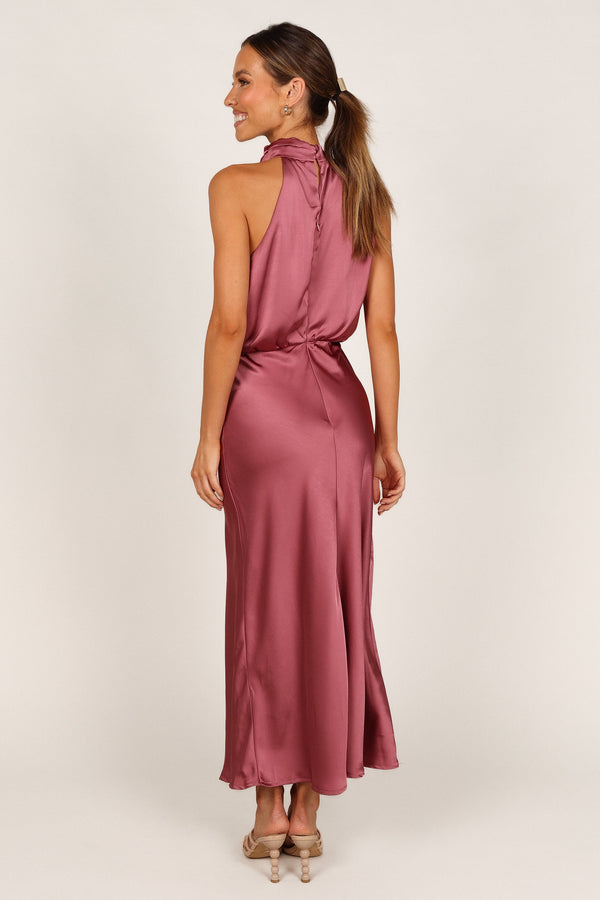 Petal and Pup USA DRESSES Anabelle Halter Neck Maxi Dress - Dusty Rose