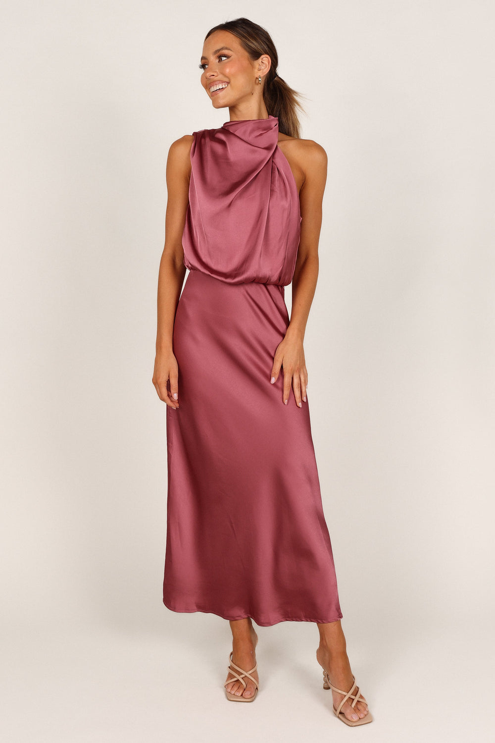 Petal and Pup USA DRESSES Anabelle Halter Neck Maxi Dress - Dusty Rose
