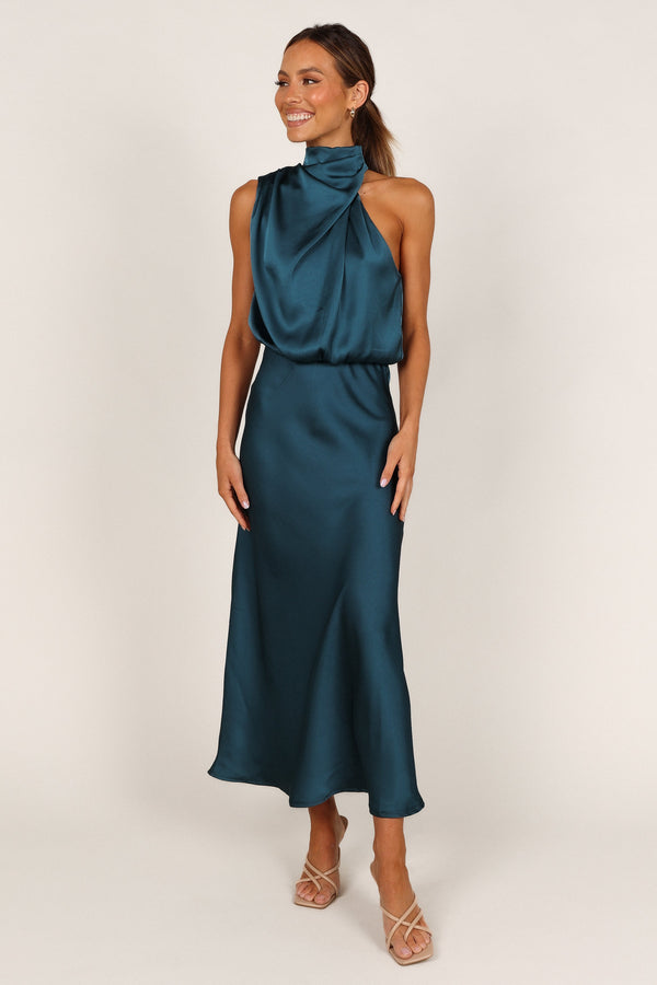 Petal and Pup USA DRESSES Anabelle Halter Neck Maxi Dress - Teal