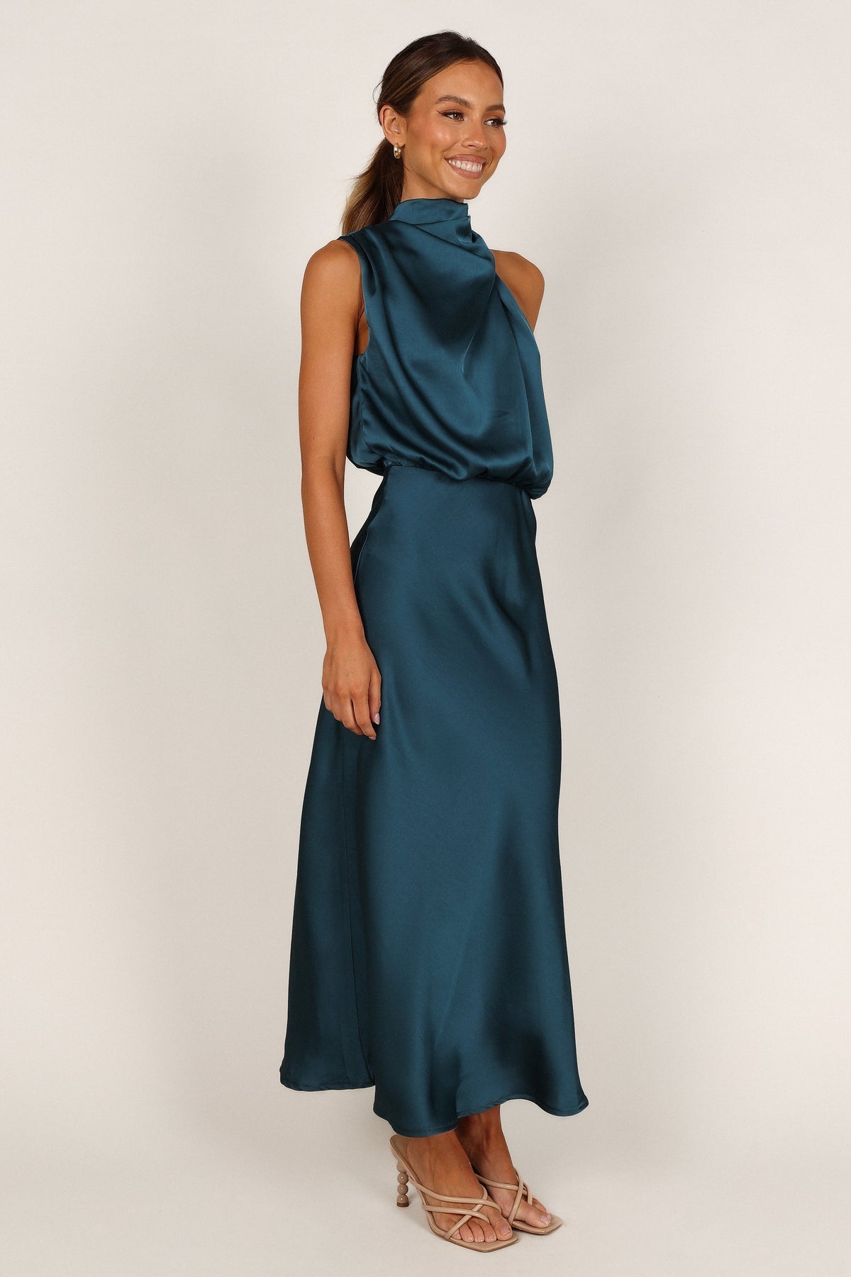 halter dress teal Anabelle Neck Midi Orion Strapless Midi Dress Full-price Fitted to flatter TULLE COLOR:Black