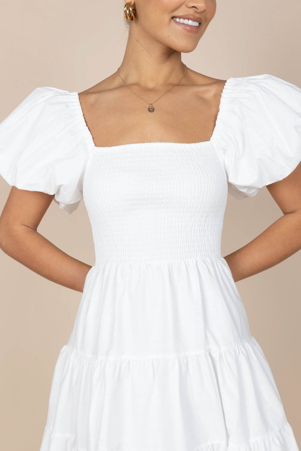 Buy Pomelo Puffed Sleeve Mini Dress - White online