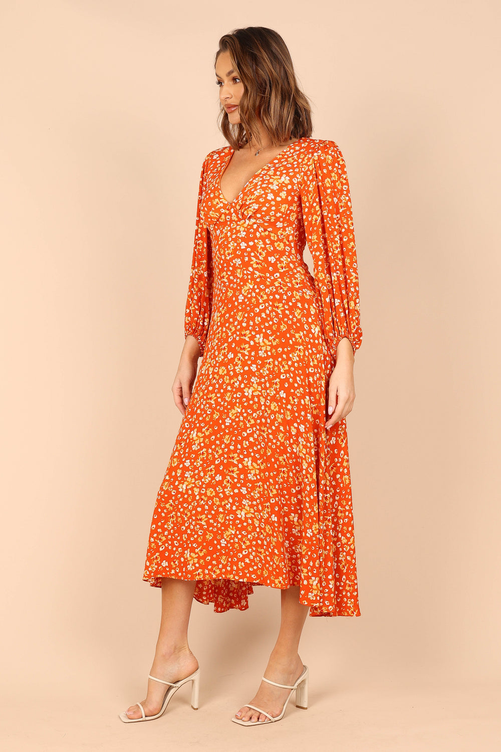 Petal and Pup USA DRESSES Aron Long Sleeve Maxi Dress - Orange Floral