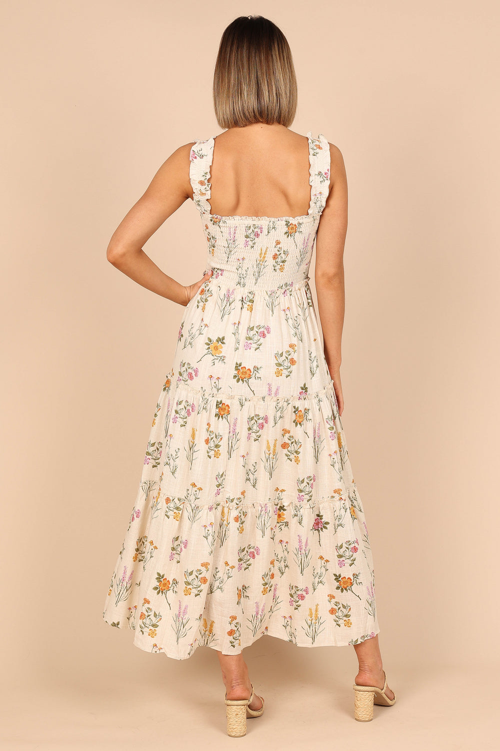 Petal and Pup USA DRESSES August Shirred Maxi Dress - Beige Floral