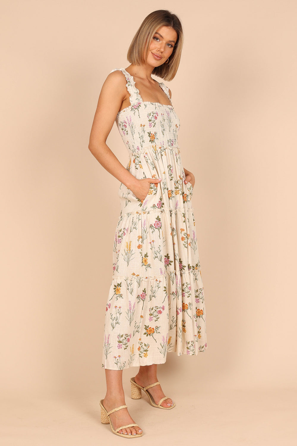 Petal and Pup USA DRESSES August Shirred Maxi Dress - Beige Floral