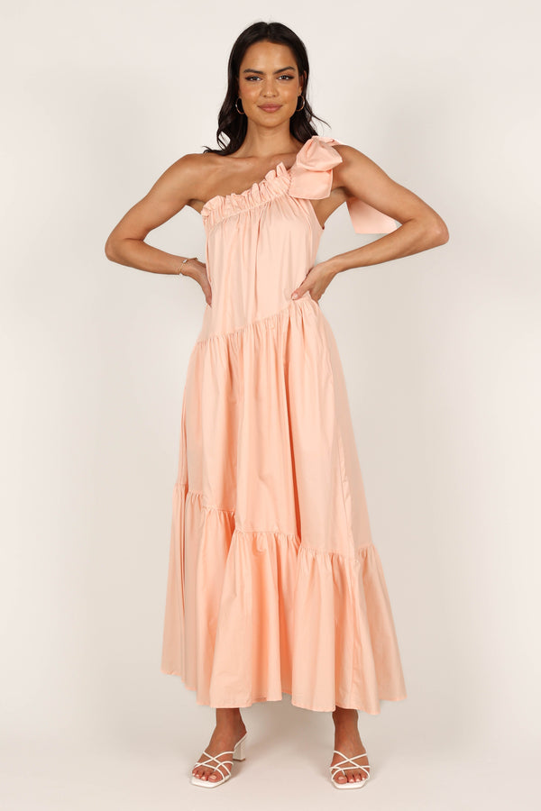 Petal and Pup USA DRESSES Ava One Shoulder Maxi Dress - Peach