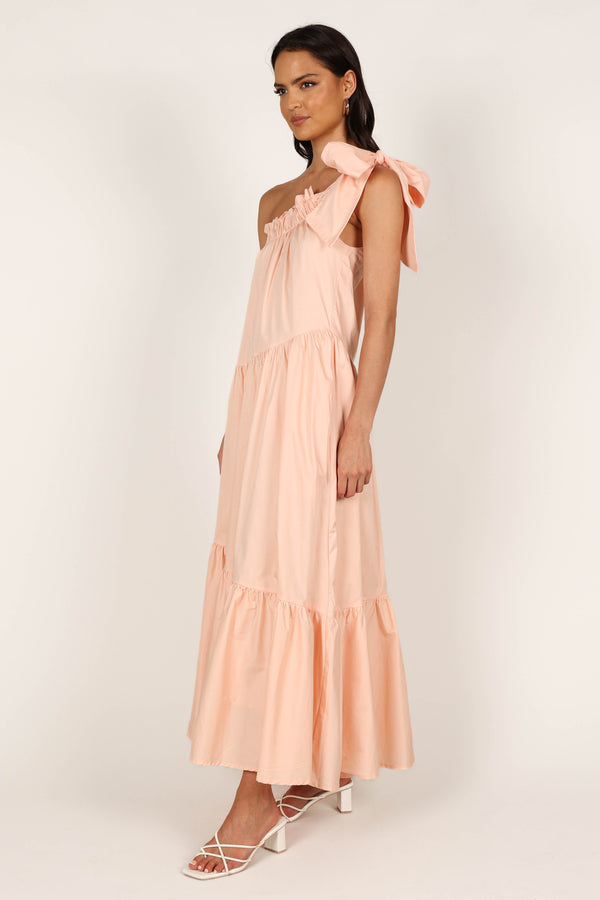 Petal and Pup USA DRESSES Ava One Shoulder Maxi Dress - Peach