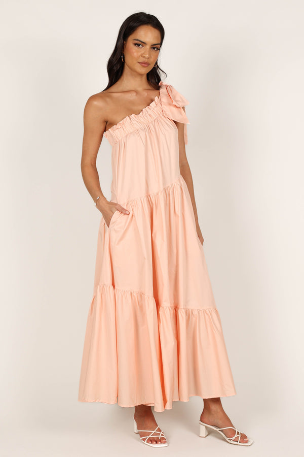 Petal and Pup USA DRESSES Ava One Shoulder Maxi Dress - Peach