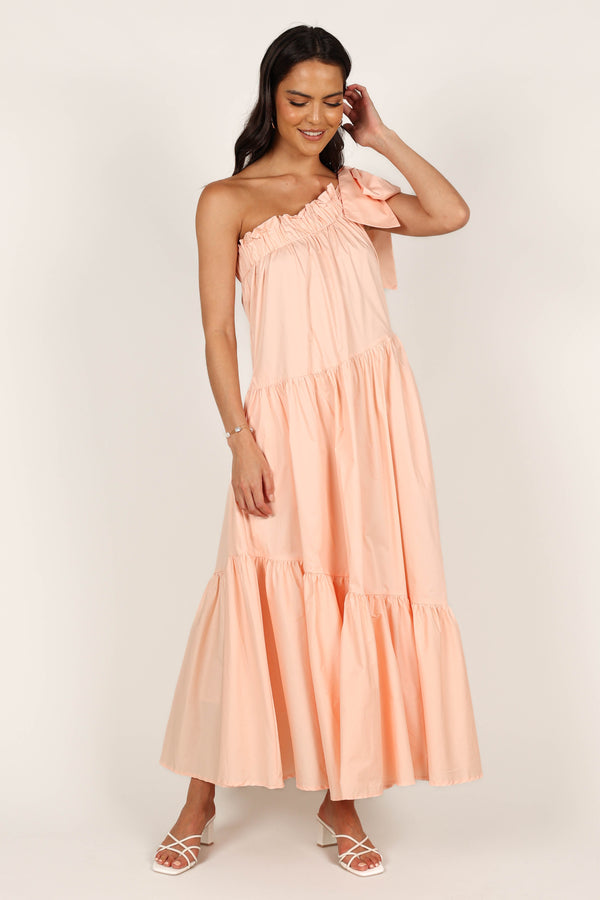 Petal and Pup USA DRESSES Ava One Shoulder Maxi Dress - Peach