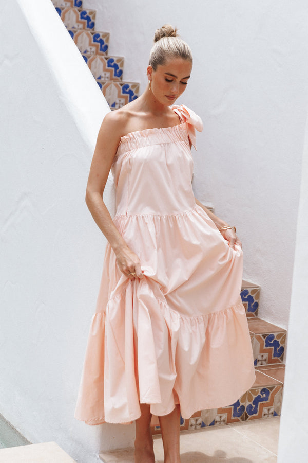 Petal and Pup USA DRESSES Ava One Shoulder Maxi Dress - Peach