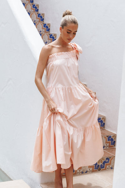 Ava One Shoulder Maxi Dress - Peach - Petal & Pup USA