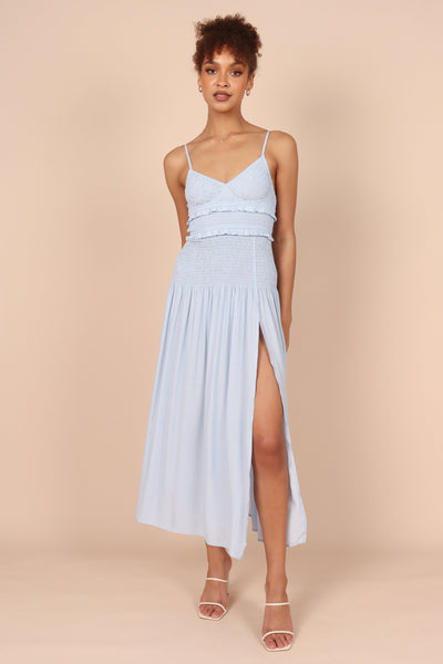 Bell Shirred Midi Dress - Blue - Petal & Pup USA