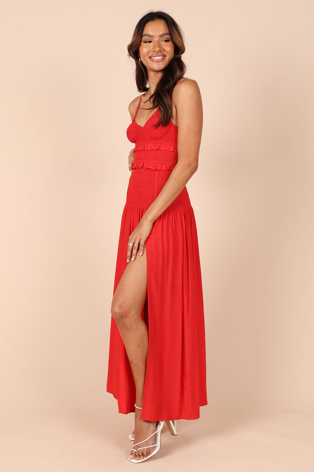 Petal and Pup USA DRESSES Bell Shirred Midi Dress - Red