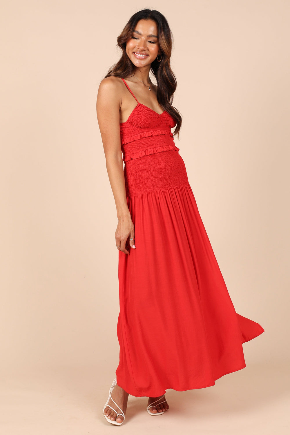 Petal and Pup USA DRESSES Bell Shirred Midi Dress - Red