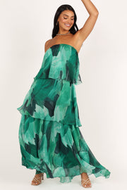 Petal and Pup USA DRESSES Bloom Strapless Maxi Dress - Green Floral