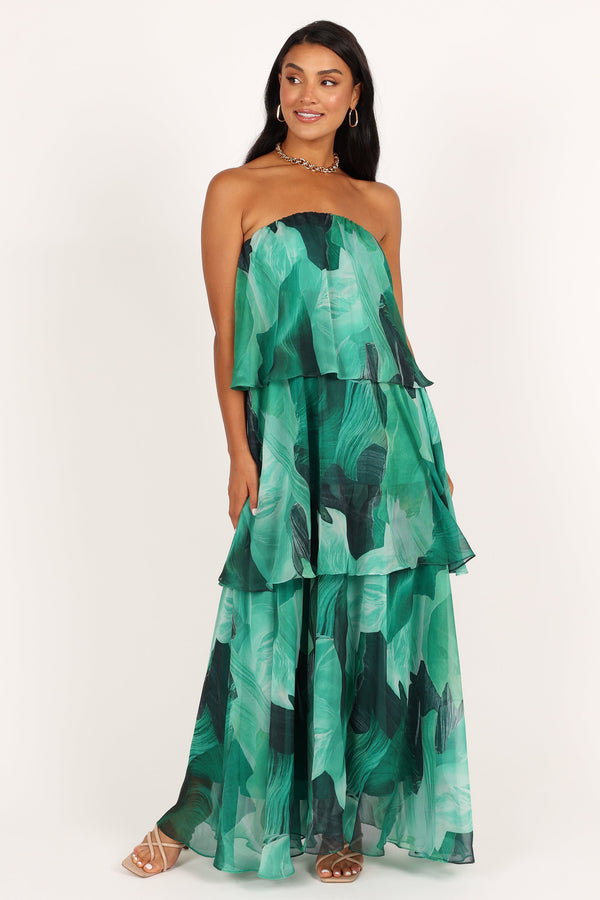 Petal and Pup USA DRESSES Bloom Strapless Maxi Dress - Green Floral