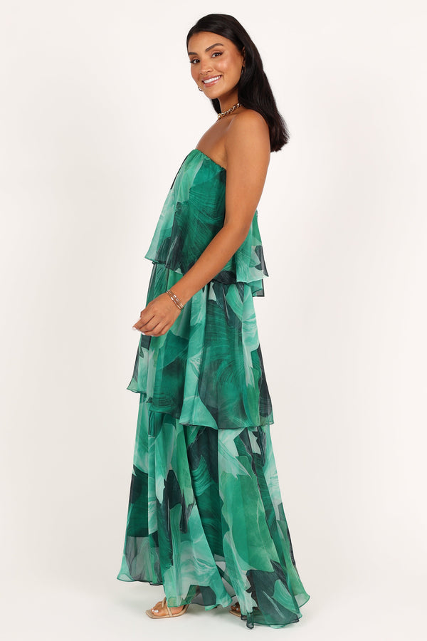 Petal and Pup USA DRESSES Bloom Strapless Maxi Dress - Green Floral