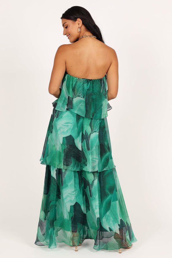 Petal and Pup USA DRESSES Bloom Strapless Maxi Dress - Green Floral