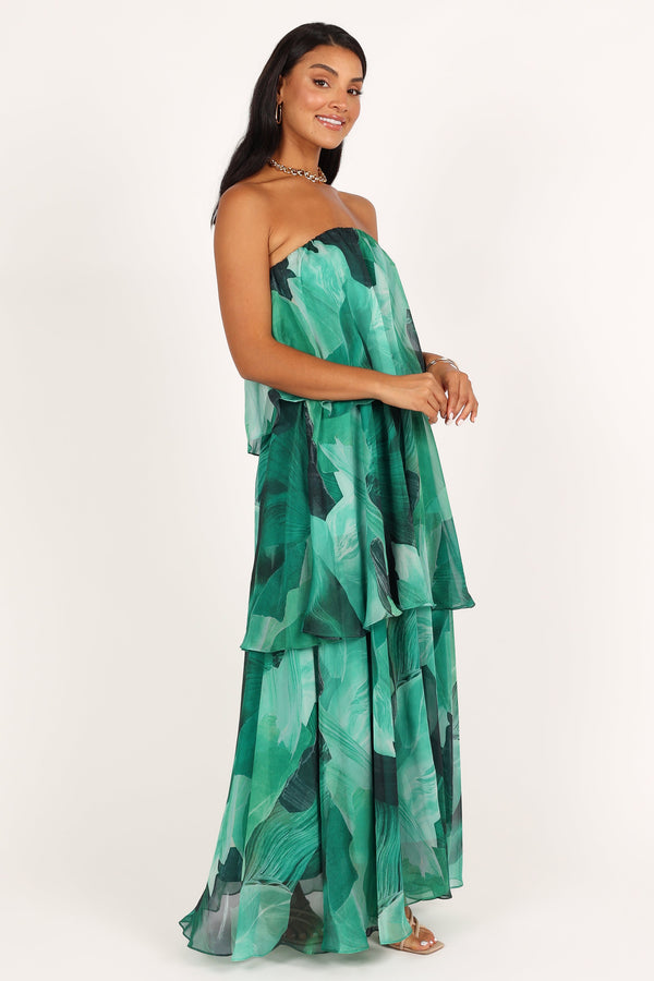 Petal and Pup USA DRESSES Bloom Strapless Maxi Dress - Green Floral