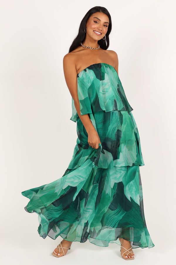 Petal and Pup USA DRESSES Bloom Strapless Maxi Dress - Green Floral