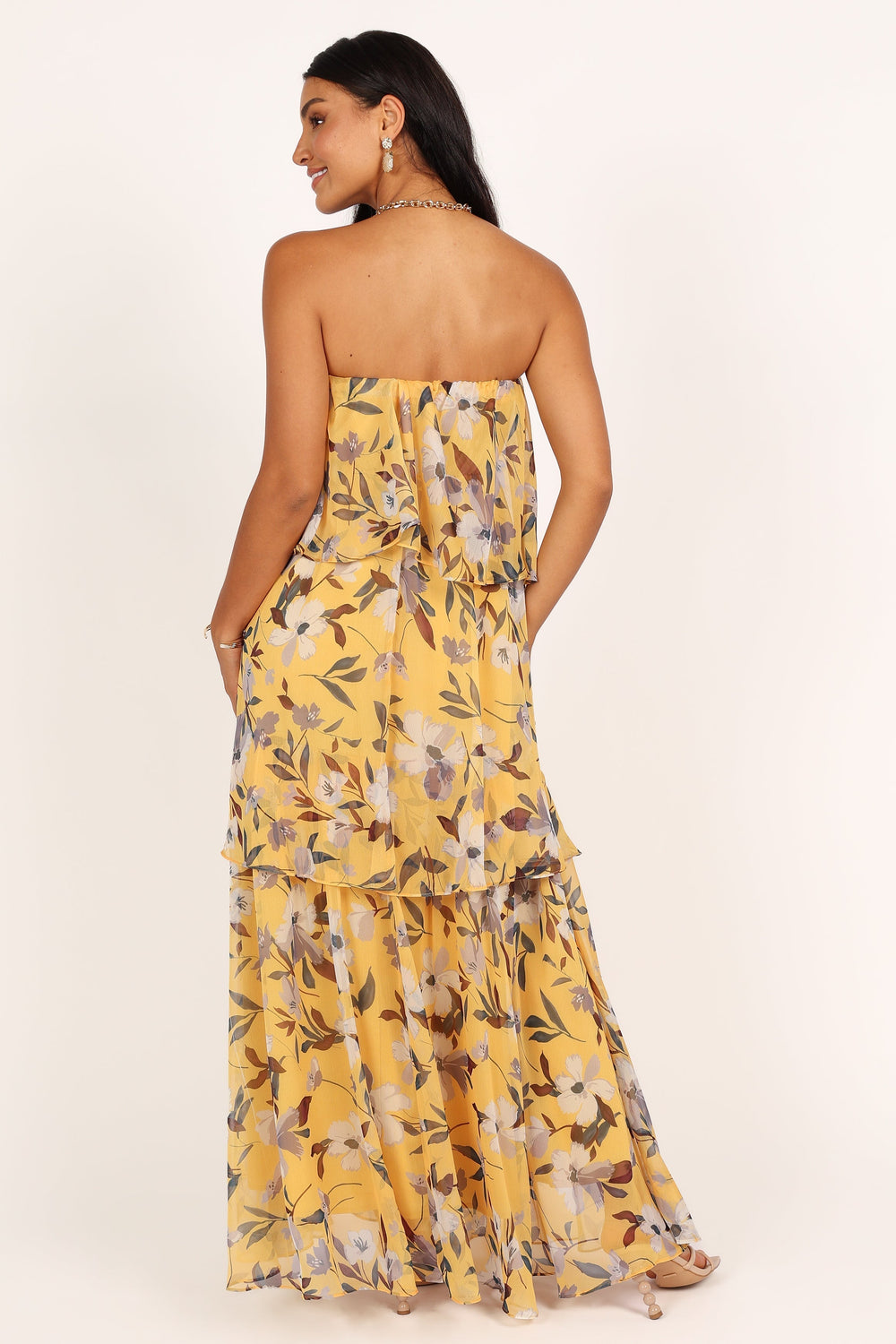 Petal and Pup USA DRESSES Bloom Strapless Maxi Dress - Yellow Floral
