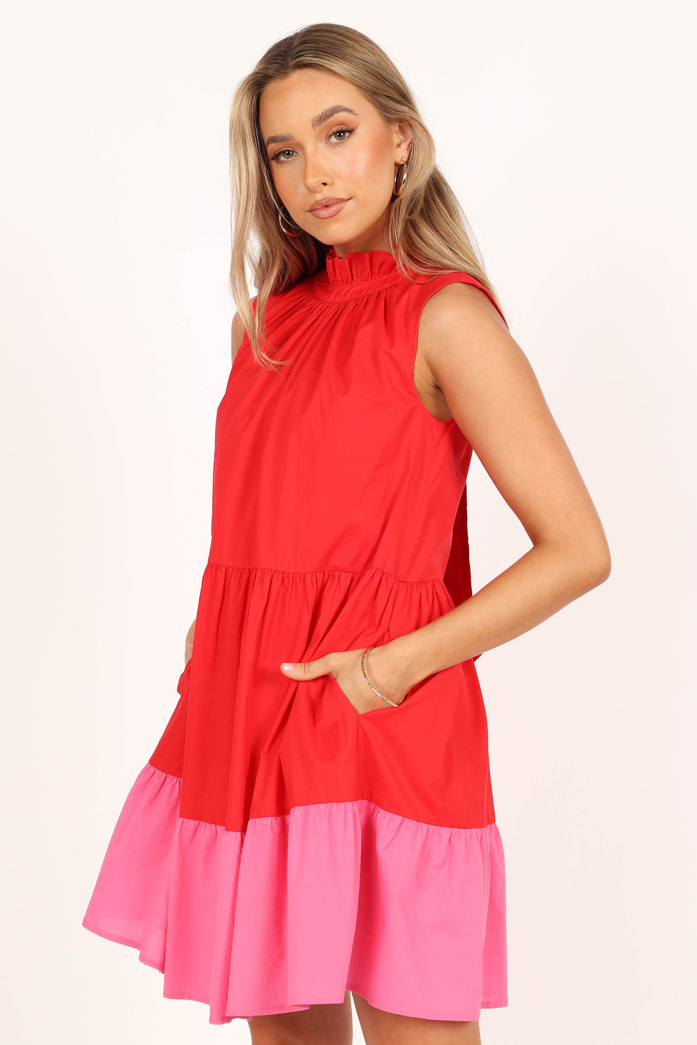 Petal and Pup USA DRESSES Bradshaw Tiered Mini Dress - Red/Pink