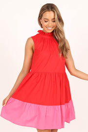 Petal and Pup USA DRESSES Bradshaw Tiered Mini Dress - Red/Pink