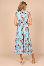 Petal and Pup USA DRESSES Cassatt Frill Cap Sleeve Maxi Dress - Blue Floral