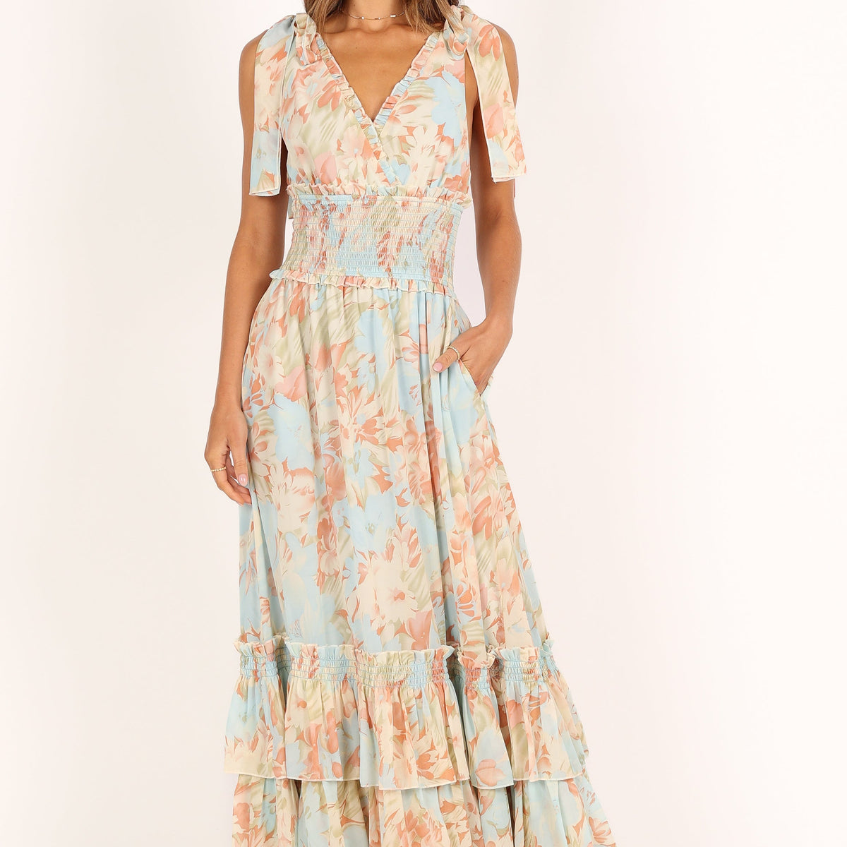 Christabel Tiered Maxi Dress - Blue Floral